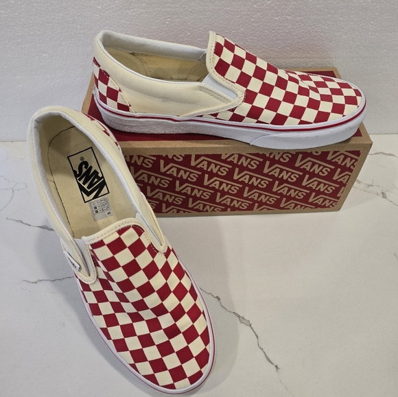 Vans off the wall Classic slip on primary check red and white - Picture 2 of 14
